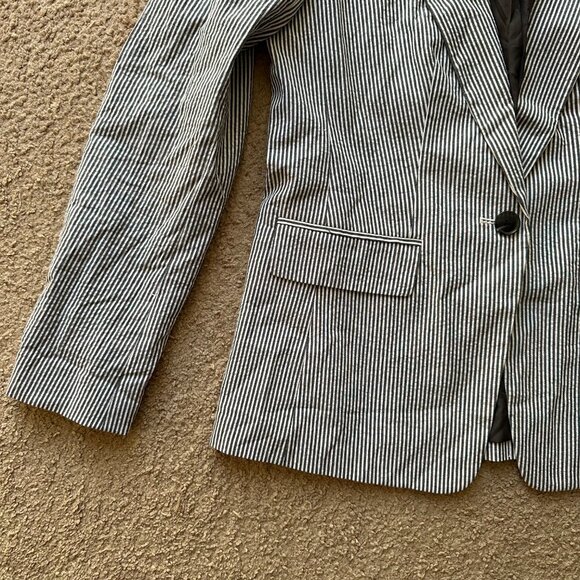 Loft Blazer Womens 4 NWT Seersucker 1 Button Close Striped Notch Cotton Blend - Picture 6 of 14